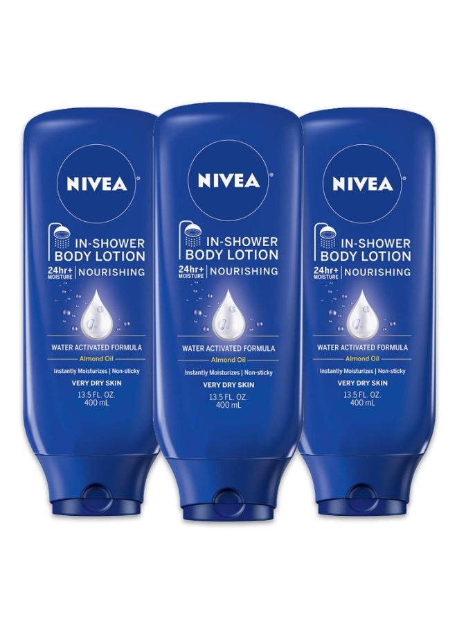 NIVEA Nourishing In Shower Lotion, Body Lotion for Dry Skin,400ml pack of 3 - Image 1